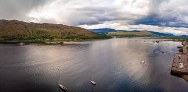 Fort William 'ın havadan görünüşü, İskoçya' nın batısındaki bir kasaba, Loch Linnhe 'nin kıyılarında, Ben Nevis, İngiltere' ye giriş kapısı olarak bilinir.