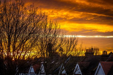 Londra 'nın banliyö bölgesinde gündoğumu, İngiltere, İngiltere