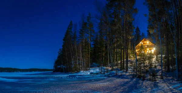 Maison Nuit Hiver Enneigée — Photo