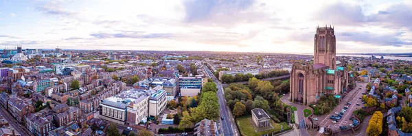 Luftaufnahme Der Kathedrale Von Liverpool Morgen Großbritannien — Stockfoto