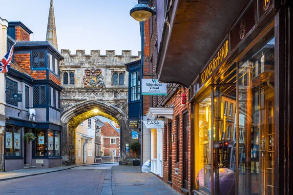 Aerial View High Street Gate Salisbury Cathedral Evening — Stock Photo, Image