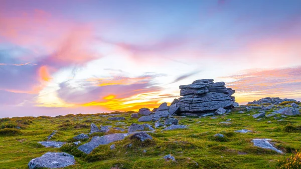 Sonnenuntergang Blick Auf Den Dartmoor National Park Ein Riesiges Moorgebiet — Stockfoto