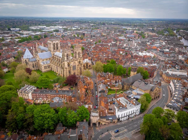 Widok Lotu Ptaka York Minster Pochmurny Dzień Anglia — Zdjęcie stockowe