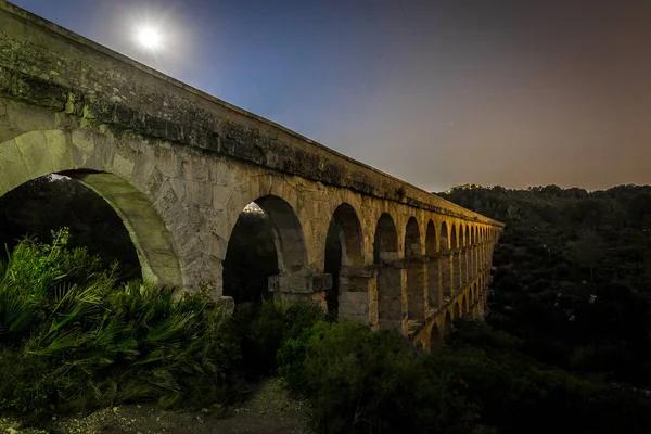 Aqueduto Romano Tarragona Noite Espanha — Fotografia de Stock