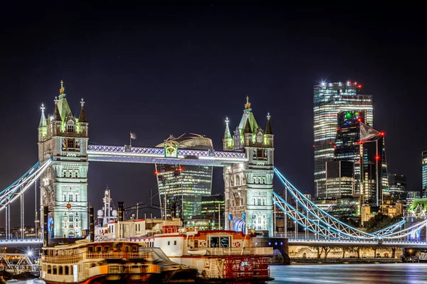 Tower Bridge Lång Exposition Natten London — Stockfoto