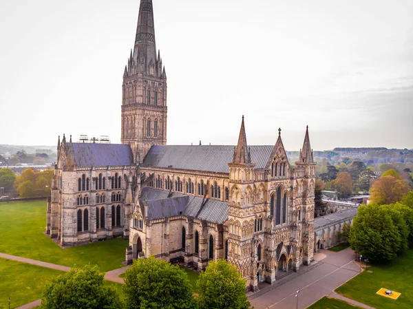 Aerial View Salisbury Cathedral Spring Morning — Stockfoto