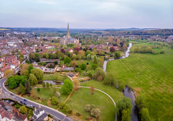 Luchtfoto Van Kathedraal Van Salisbury Het Voorjaar — Stockfoto