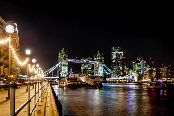 Tower Bridge Lång Exposition Natten London — Stockfoto