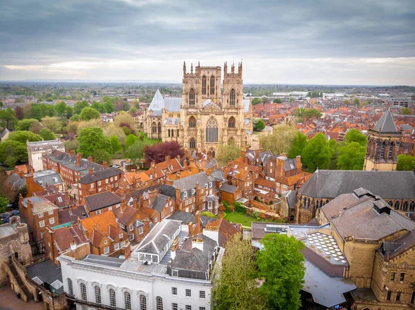 Légi Felvétel York Minster Felhős Napon Anglia — Stock Fotó