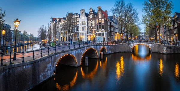Нічний Вид Міст Лейдсеграхт Амстердамі Нідерланди — стокове фото