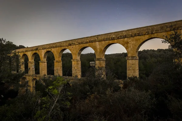 Aqueduto Romano Tarragona Noite Espanha — Fotografia de Stock