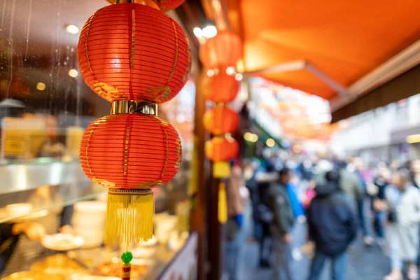 Red chinese lantern at the China town streets, London