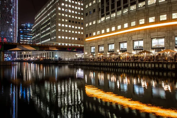 Canary Wahrf Zgârie Nori Noapte Londra — Fotografie, imagine de stoc