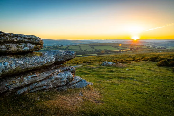 Widok Park Narodowy Dartmoor Wieczorem Wielka Brytania — Zdjęcie stockowe