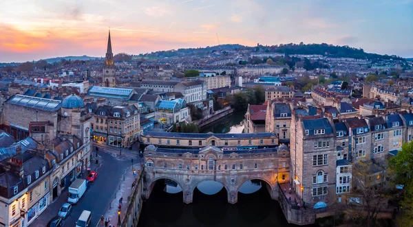 Abendliche Ansicht Der Pulteney Brücke Bath England — Stockfoto