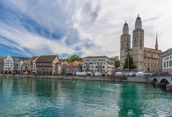 Pemandangan Udara Grossmnster Sungai Zurich Dan Limmat Swiss — Stok Foto