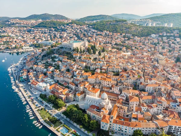 Luftaufnahme Der Stadt Sibenik Sommermorgen Kroatien — Stockfoto