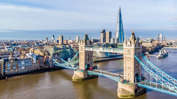 Widok Lotu Ptaka Tower Bridge Shard Słoneczny Dzień Londyn Wielka — Zdjęcie stockowe