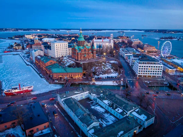 Vista Aérea Atardecer Helsinki Invierno Finlandia — Foto de Stock