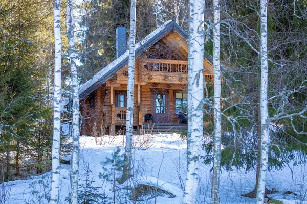 Holzhaus Winterwald — Stockfoto