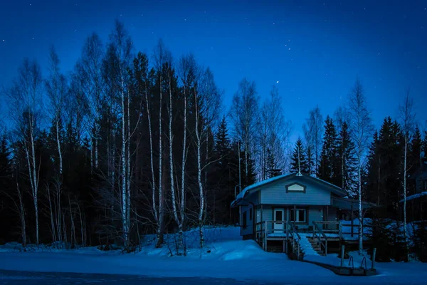 Lake House Noite Inverno — Fotografia de Stock