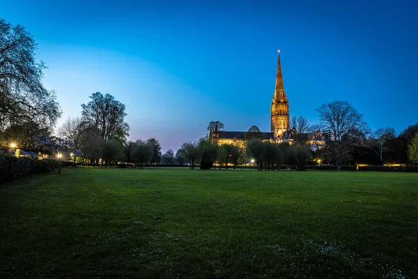 Vista Catedral Salisbury Crepúsculo — Foto de Stock