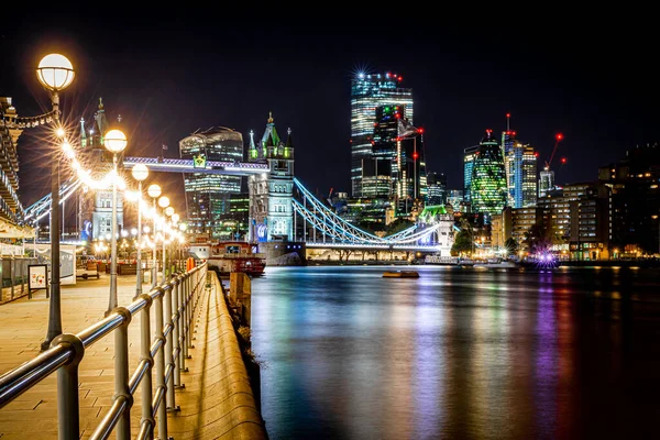Tower Bridge Lång Exposition Natten London — Stockfoto