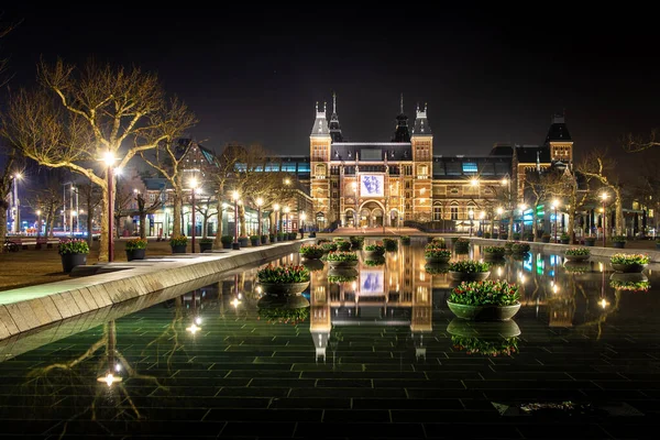 Rijksmuseum Night Amsterdam Holandia — Zdjęcie stockowe