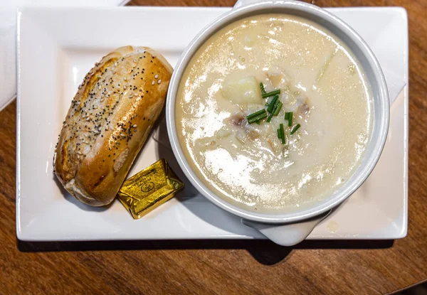Traditional Scottish Cullen Skink as served in Highlands, UK — Stock Image Traditional Scottish Cullen Skink Served Highlands Stock Image