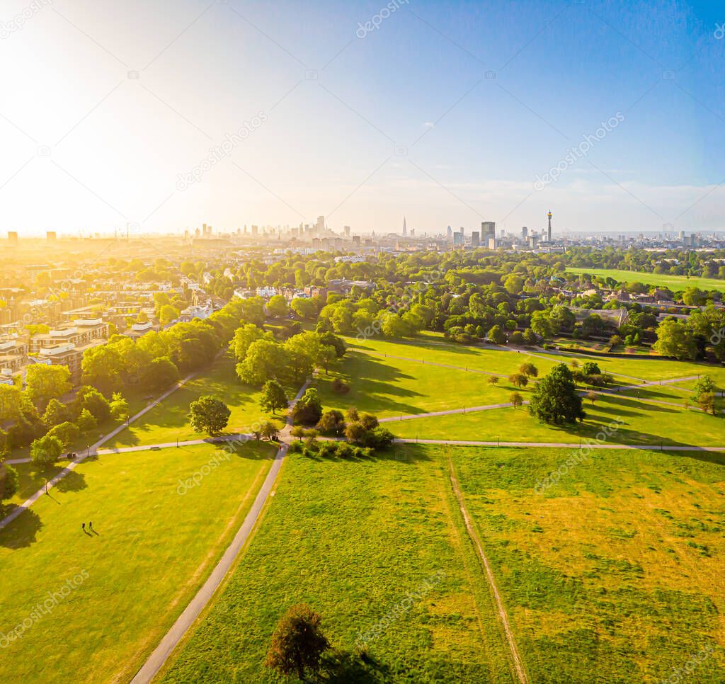 Aerial view of Primrose hill in London, UK