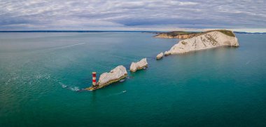 Aerial panoramic view of the Needles of Isle of WIght, UK clipart