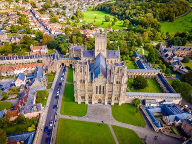 Wells Katedrali 'nin manzarası Wells, Somerset, İngiltere, İngiltere' de.