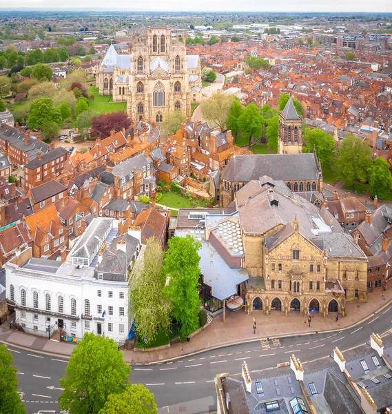 Widok Lotu Ptaka York Minster Pochmurny Dzień Anglia — Zdjęcie stockowe