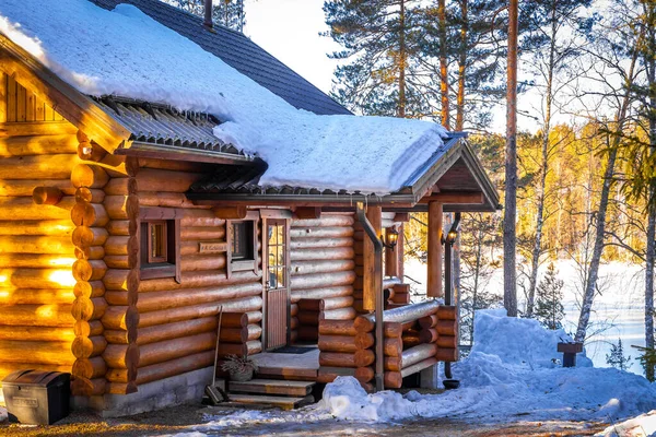 Maison Bois Dans Forêt Hiver — Photo