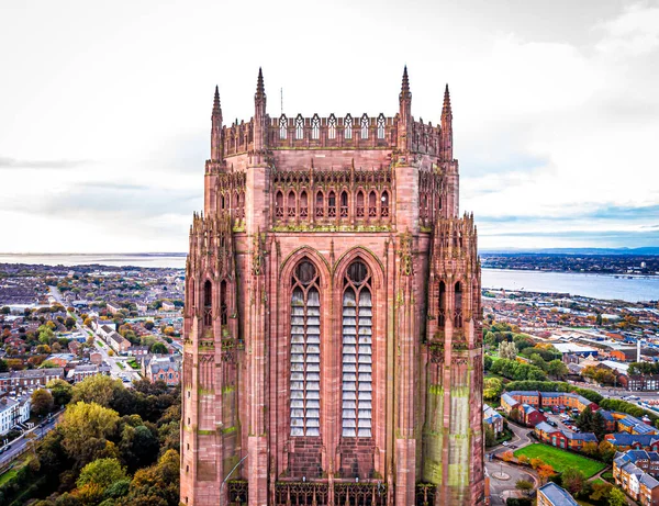 Flygfoto Över Liverpools Katedral Morgonen Storbritannien — Stockfoto