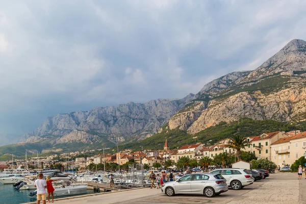 Vista Makarska Riviera Noite Croácia — Fotografia de Stock