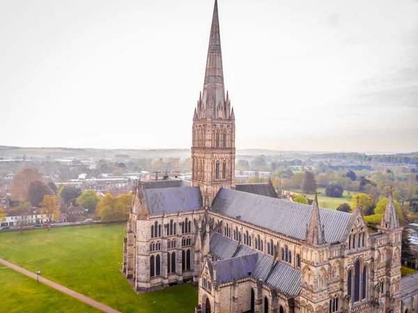 Aerial View Salisbury Cathedral Spring Morning — Stockfoto