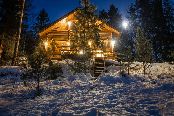 Casa Del Lago Noche Invierno — Foto de Stock