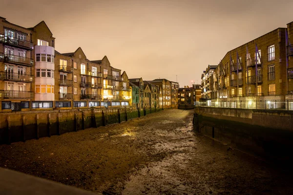Gece Thames Nehri Seti Canary Rıhtımı Londra — Stok fotoğraf