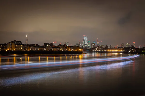 Gece Thames Nehri Seti Canary Rıhtımı Londra — Stok fotoğraf