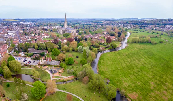 Luchtfoto Van Kathedraal Van Salisbury Het Voorjaar — Stockfoto