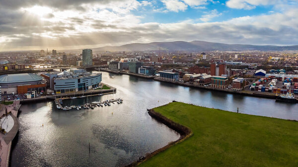 Aerial view of Belfast in autumn