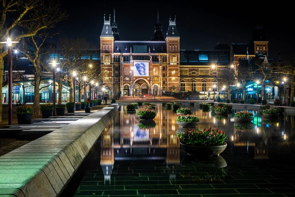 Rijksmuseum Noche Amsterdam Países Bajos — Foto de Stock