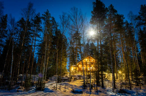 Casa Del Lago Noche Invierno — Foto de Stock