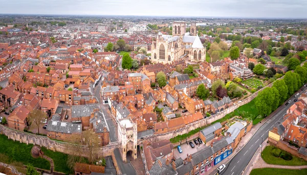 Aerial View York Minster Cloudy Day England — Stockfoto
