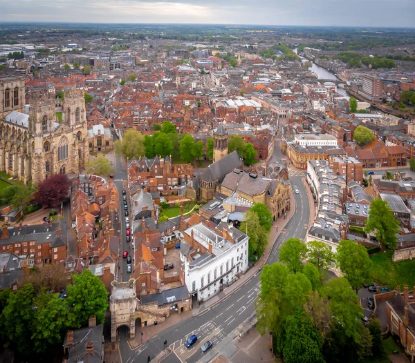 Aerial View York Minster Cloudy Day England — Stockfoto