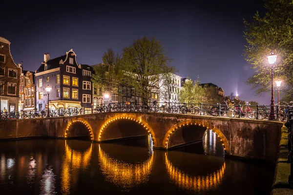 Нічний Вид Канал Амстердам Нідерланди — стокове фото