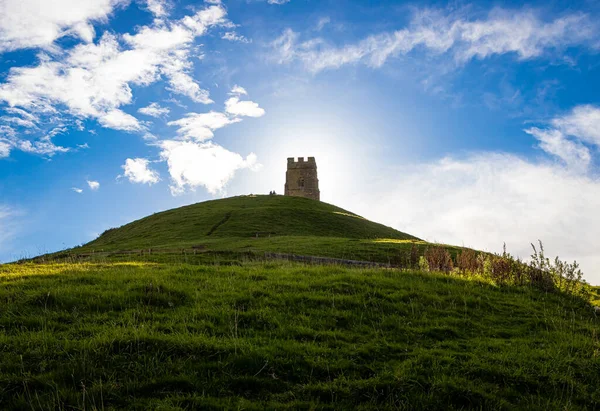 Glastonbury Tor Cerca Glastonbury Condado Inglés Somerset Coronado Por Torre — Foto de Stock