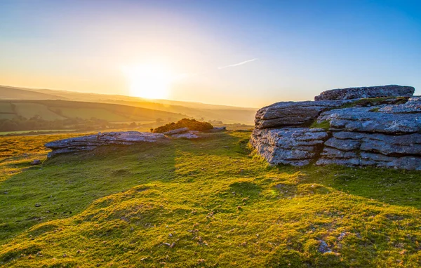 Widok Park Narodowy Dartmoor Wieczorem Wielka Brytania — Zdjęcie stockowe