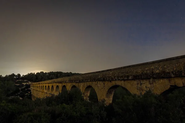 Acueducto Romano Tarragona Noche España — Foto de Stock